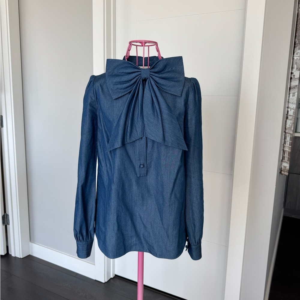Kate Spade Denim Blue Blouse with Bow